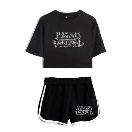 Fashion Youthful Print Diabolik Lovers Short Sleeve Sexy Shorts+lovely T-shirts Dew navel Pretty Girl suits Two Piece Set
