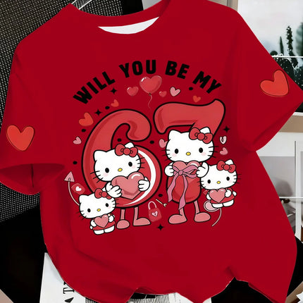 Summer Women's Girl's Casual Hello Kitty 67 Six Seve Print Graphic Kid Cute T-Shirt Round Neck Tee Outdoor Sport Men's T-shirt