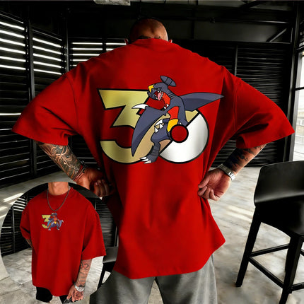 Pokemon  30th Anniversary Garchomp Printed T-shirt Summer Men's and Women's Loose Casual Hip Hop Trendy Short Sleeve Top