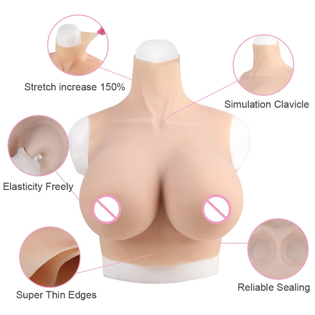 KnowU-Lifelike Ultra-thin Fake Breast A/B/C/D/E/G/H Cup Huge Breast Shake Suitable for Role Playing Cross-Dressing Dance