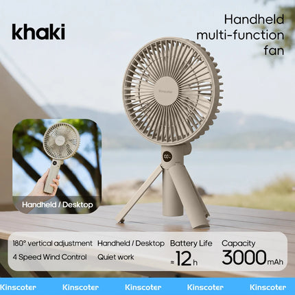 New Foldable Tripod Handheld Fan 3000mAh 4-Speed Rechargeable Fan LED Digital Display Portable Fan for Outdoor Travel Camping