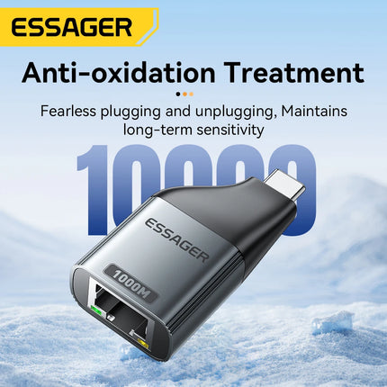 Essager Type-C to Ethernet Adapter 100/1000Mbps Gigabit High-Speed RJ45 To Type-c Adapter For MacBook Laptop Wired Network Card