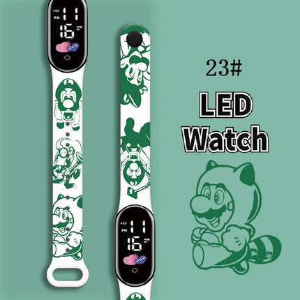 Kids Digital Watch Cartoon Silicone Strap Wristwatch for Boys Girls Children Mario Waterproof LED Sport Watch Gift