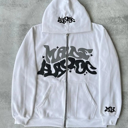 Fashion Retro Star and Letter Printed Zipper Hoodies Women & Men Y2K Spring Autumn Section Lazy Trendy All-match Cardigan Hooded