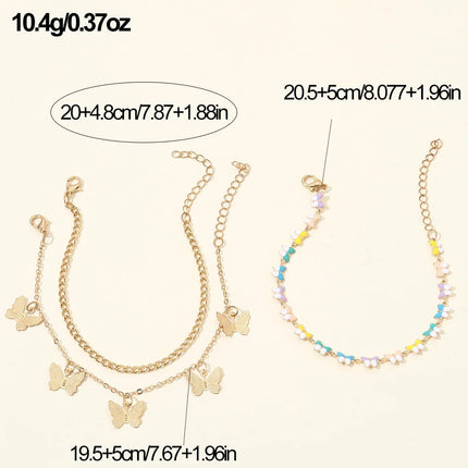 3pcs/set Layered Butterfly Anklet Set: Stackable Foot Jewelry for Beach Days & Free-Spirited Style.