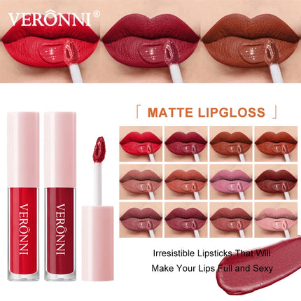 12 Color Non-stick cup Velvet Satin Gloss Lip glaze Mist Liquid matte lipstick Waterproof long-lasting color liquid