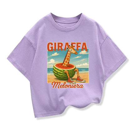 Giraffa Meloniera Graphic T-shirt for Children Funny Italian Brainrot Meme Kids Short Sleeve Tees Boys Girls O-Neck Loose Tops