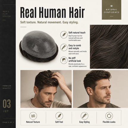 Beeos 6 inches 0.06mm Hair System Men Replacement Systems Super Thin Skin Men Toupee Protesis Capilar Hombre Pelo Humano