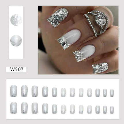 Fresh Flower 24 Pcs Press on Nails Pink Nail polish Glossy Artificial Finger Manicure Reusable False Nails for Women