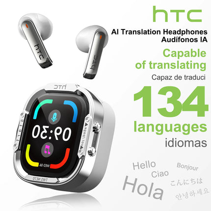 HTC NE70 Bluetooth Earphones Touch Screen TWS in-Ear Wireless Headphones AI Translator Noise Reduction Earbuds Game Heatset