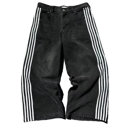 Retro Men's Y2K Baggy Jeans Camouflage Embroidered Striped Harajuku Sweatpants Women Hip Hop Streetwear Camo Wide Leg Denim Pant