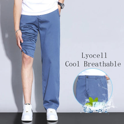 Summer Ultrathin High Quality Soft Lyocell Fabric Men's Jeans Loose Straight Denim Pants Cosy Breathe Casual Trousers M-5XL