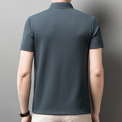 New Men's Business Casual Short-Sleeved Bone Flower Solid Color POLO Shirt Fashion Breathable Comfortable Summer Versatile Top