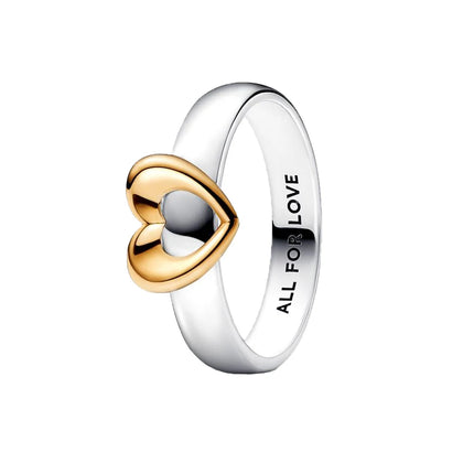 Fashionable 925 Sterling Silver Tri-Color Connected Heart, Interwoven, Sliding Heart, and Organic Double-Layer Ring - Couple Style Jewelry