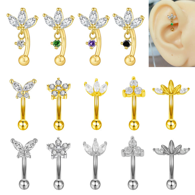 Rook Piercing Butterfly Ear Cartilage Eyebrow Tragus Helix Piercing Stud Curved Barbell Wholesale Body Jewelry
