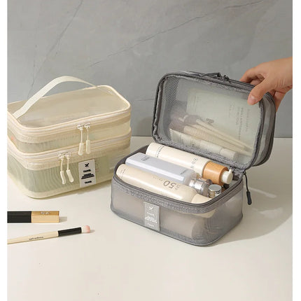 Fashion Transparent Mesh Travel Cosmetic Bag Storage Multi Layer Portable Womens Toiletry Bag Large Capacity Bag Makeup