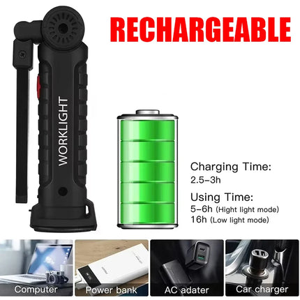 Multifunctional Folding Work Light Portable Rechargeable Flashlight Hook Magnetic Camping Light Outdoor Car Repair Emergency