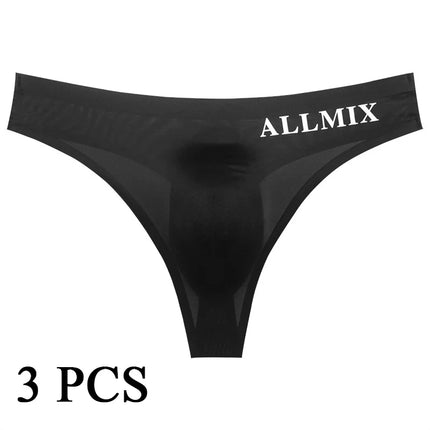 3 PCS Sexy Transparent Underwear Men Thongs Sports Fitness Letter Thin Hip Panties G-Strings Ice Silk Low Waist Seamless Thongs