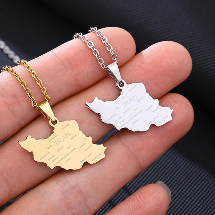 Fashion Islamic Republic of Iran Map City Pendant Necklace Stainless Steel Men Women Maps Jewelry Gift