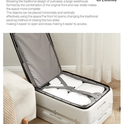 Mixi Front Laptop Pocket Suitcase Wide Handle Travel Suitcase Men 20''Carry-On Luggage Women PC Aluminum Frame Trolley Case 24''