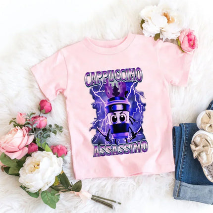 Children Unisex T-shirt Girl Boy Italian Brainrot Animals Kids Tung Tung Tung Sahur Short Sleeve Funny Meme Tee Summer Clothing