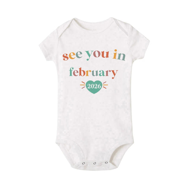 See You in January 2026 Printed Baby Romper Pregnancy Announcement Clothes Newborn Short Sleeve Bodysuit Infant Jumpsuit Outfit