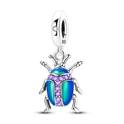Blue Series 925 Sterling Silver Owl Butterfly Pirate Ship Car Beetle Clogs Charm Fit DIY Bracelet Necklace Fun Matching Gifts