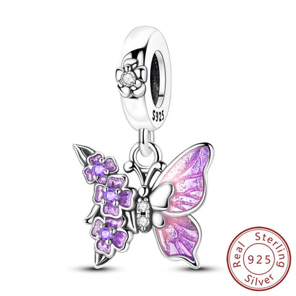 Spring Charms Beads Pendant 925 Sterling Silver Flower Butterfly Dragonfly Mushroom Charms Fit Bracelet Woman Man DIY Jewelry