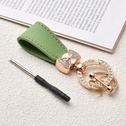 Key Holder Luxury Genuine Leather Keychain Matte Buckle Keys Organizer Car Key Pendant Bag Charms Pendant Rhinestone Key Chain