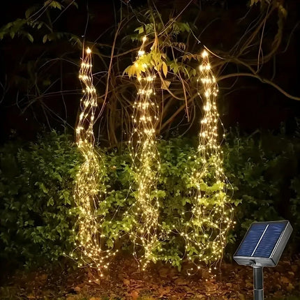Solar Powered LED Branch Lights With Copper Waterproof Waterfall Light For Garden Party Outdoor Christmas Tree Decoration