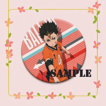Round Snap-in Brooches Anime Haikyuu Lapel Pins Hinata Shoyo Tobio Kageyama Yu Nishinoya Cartoon Badge Backpack Accessories Gift