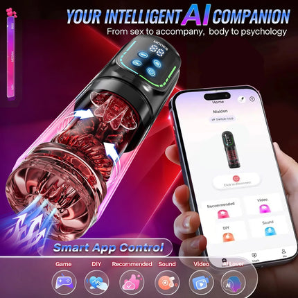 APP AI LCD Male Masturbator Penis Pump Pocket Pussy 7 Thrusting Rotation Sucking Licking Vibrator Adult Sex Toys for Men Vacuum