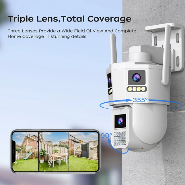 JOOAN 6K 12MP WiFi Outdoor Camera Three Len AI Motion Tracking PTZ  Video Camera Security Protection Waterproof Surveillance