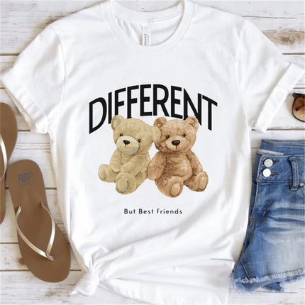 Women's Cute Bear Graphic T-shirt Short-Sleeved Clothes Women's Print T-shirt Summer 90s Fashion Style Women's Fashion T-shirt
