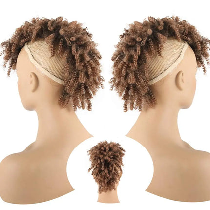 Afro High Puff Hair Bun Ponytail Drawstring With Bangs Synthetic Jerry Curly Mohawk Kinkys Curly Fauxhawks Pony Tail Clip in on