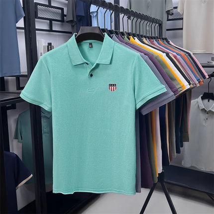 men's summer luxury brand 100% cotton polo shirt, lapel print short-sleeve t-shirt, business casual breathable men's clothing
