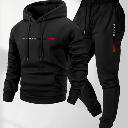 Autumn and winter men's warm sportswear set, printed sportswear and pants set, casual warm sportswear and casual wear