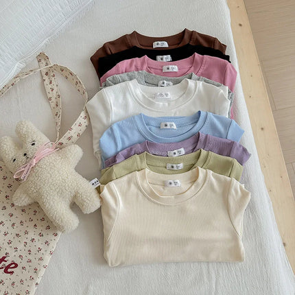 9 Colors Children's T-shirt Cotton Long Sleeve Solid Color Base Coat Leisure Wear Boys Girls Tops Kids Clothes