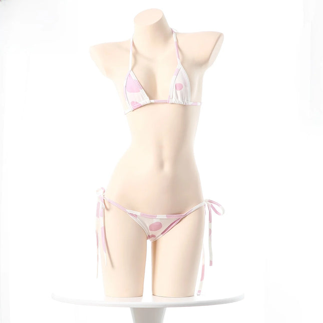 Sexy Japanese Style Mini Bandage Bikini Set Three-Point Strap Bra G-string Polyester Fabric Women's Underwear