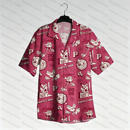 Poke-mon Kanto 2026 Hawaiian Shirt Men Women Shirt Pikachu Anime Summer Beach Button Up Casual Short Sleeve Kids Shirt Tops