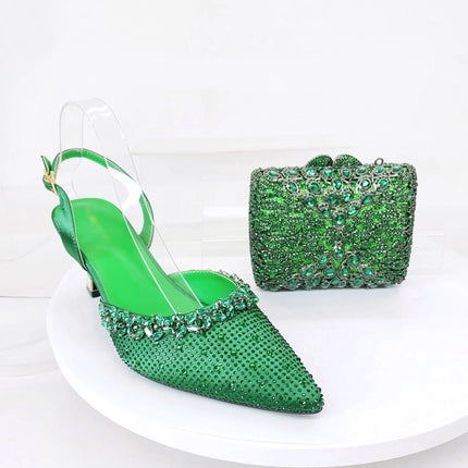 Insightlink Lady High Heels Crystals Shoes and Bag Set Rhinestone Handbag with Sandals for Wedding Gems Clutch Purse with Shoes