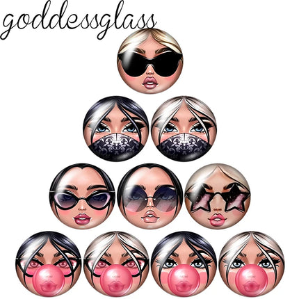 Matryoshka Doll Face Girl Sunglasses 12mm/18mm/20mm/25mm Round photo glass cabochon flat back Making findings Jewelry