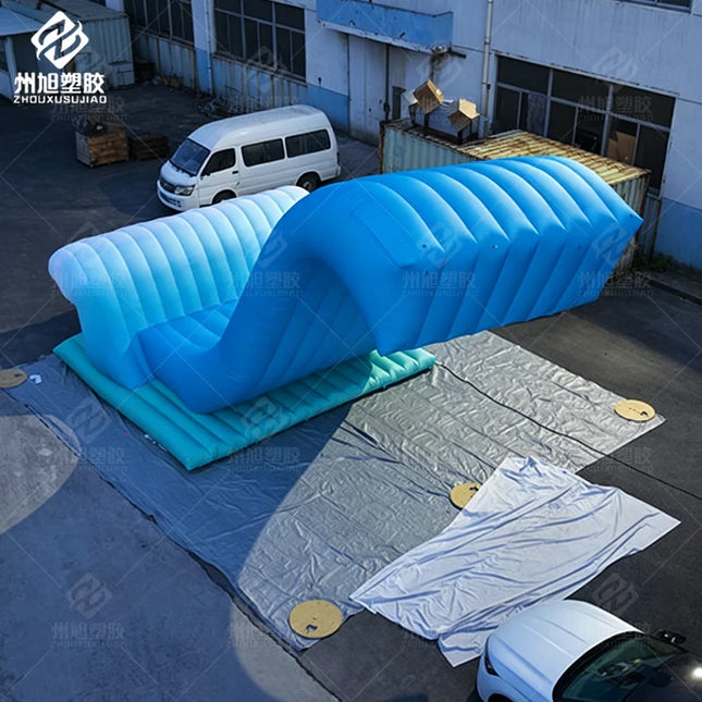Giant Blue Inflatable Waterfall Slide Wave Design Custom Outdoor Water Park Amusement Inflatables for Kids