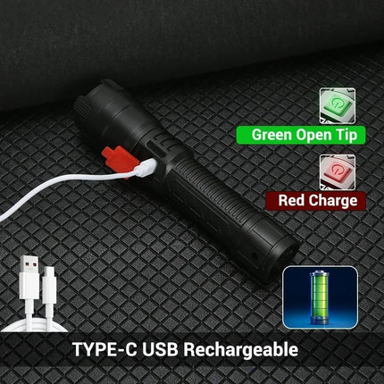 Super Bright LED Flashlight USB Rechargeable Flashlights with Tactical Zoom High Power Spotlight Outdoor Camping Fishing Torch