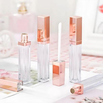 10/20/30/50/100pcs Empty 5ml Square Rose Gold Cap Lip Glaze Tube High-end Make-up Lipstick Packaging Tube Clear Lip Gloss Tube
