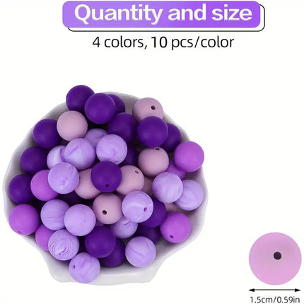 40/80PCS 15mm silicone bead combination set, perfect for DIY handmade crafts such as keychains, necklaces, bracelets, etc.