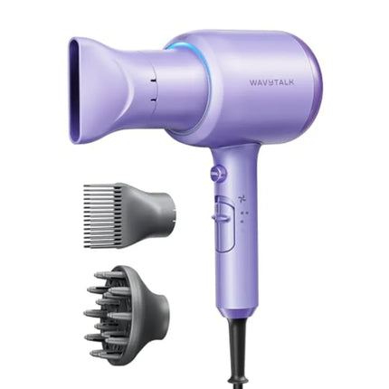 Blow Dryer with Diffuser for Curly Hair, Purple Ceramic Ionic 1875W Fast Drying Hair Dryer with Comb 3 Attachments, Light and Q
