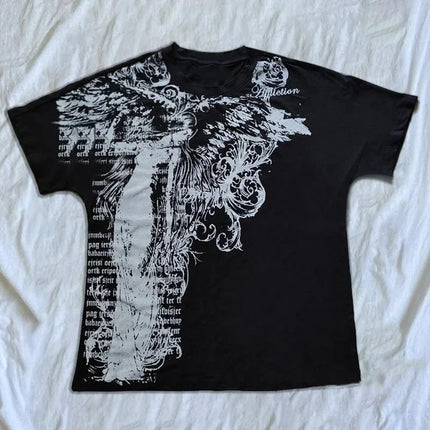 Men Summer Y2K Kawaii Oversized T-Shirt Women Cotton Retro Print Loose Fit Funny Graphic Tee Unisex Matching Trendy Street wear