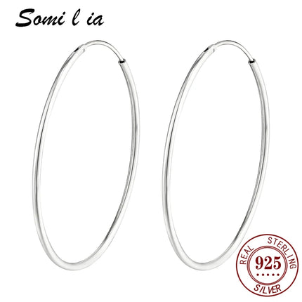 SOMILIA SOMILIA Platinum Big Hoop Earrings for Women, 925 Sterling Silver Jewelry Female Fashion Women Earrings 10-90mm For Gift