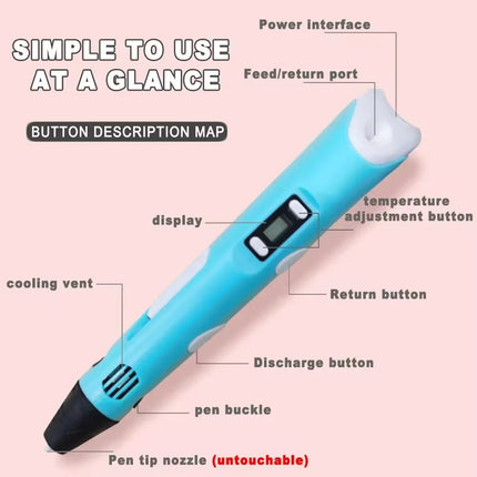 3D Printing Pen with 9M PLA Filament High Temperature 3D Drawing Pen Creative Graffiti Toy Gift for Christmas Birthday